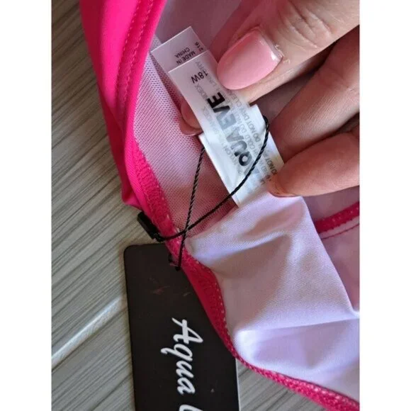 Aqua Eve Womens Plus Size 18W Hot Pink One-Piece Swimsuit Ruched V-Neck NEW Tags - Picture 8 of 12